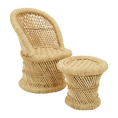 Orsina Rowan Children's Natural Rattan Chair and Stool Set