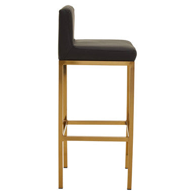 Orsina Baina Bar Chair | Black Faux Leather with Gold Finish Legs