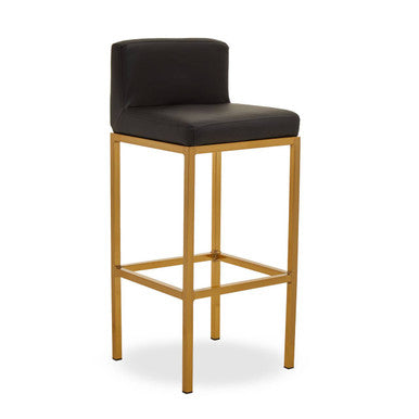 Orsina Baina Bar Chair | Black Faux Leather with Gold Finish Legs