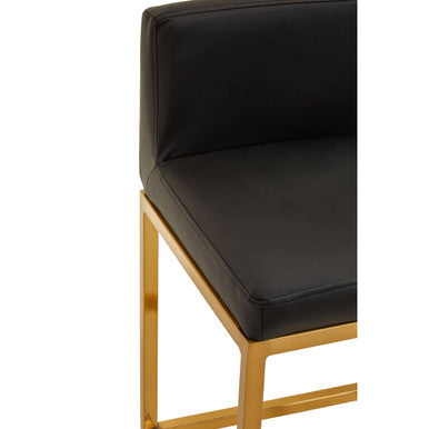 Orsina Baina Bar Chair | Black Faux Leather with Gold Finish Legs