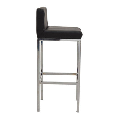 Orsina Baina Modern Bar Chair | Black Faux Leather and Chrome Finish