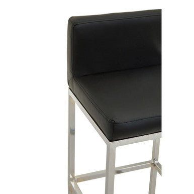 Orsina Baina Modern Bar Chair | Black Faux Leather and Chrome Finish