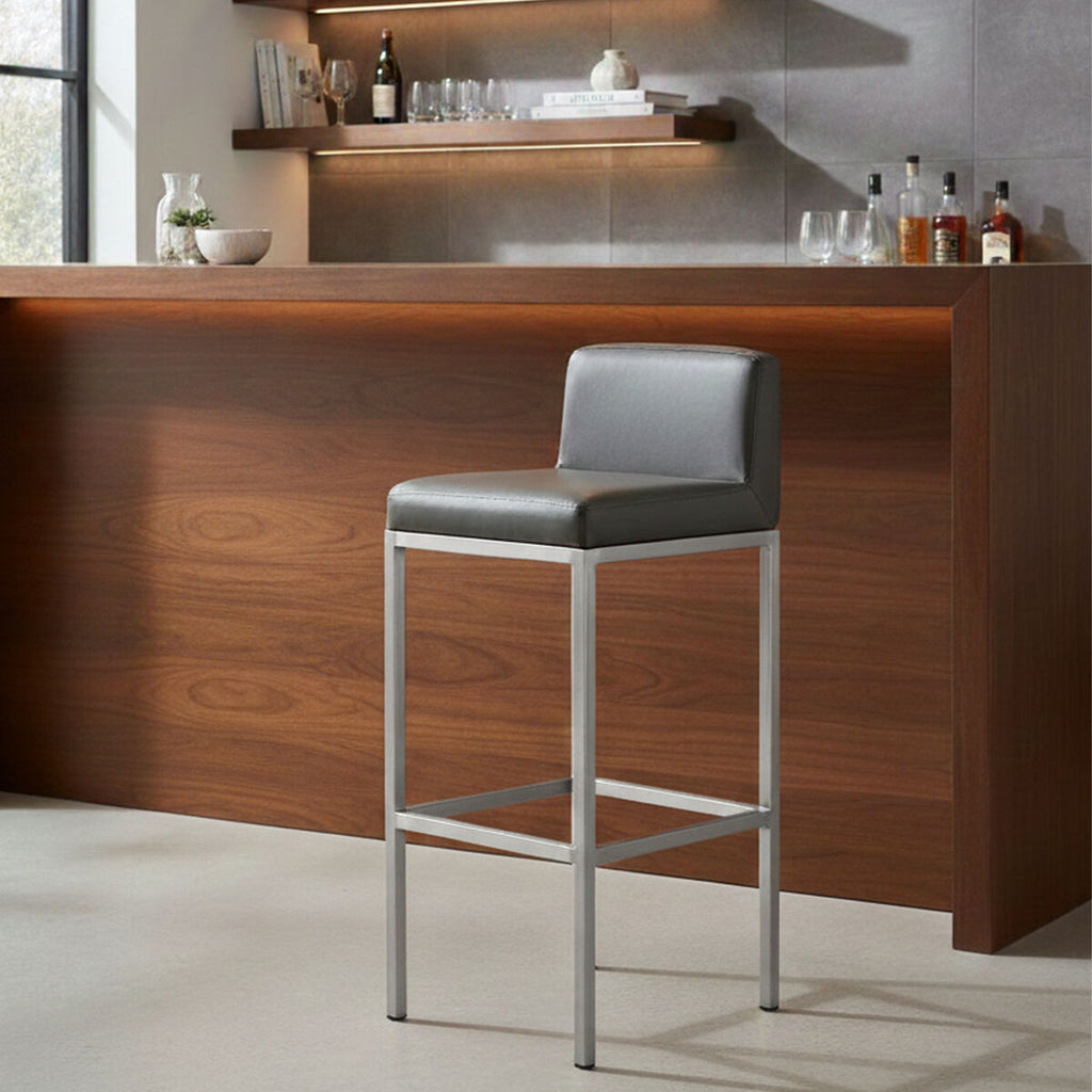 Orsina Baina Modern Bar Chair | Black Faux Leather and Chrome Finish