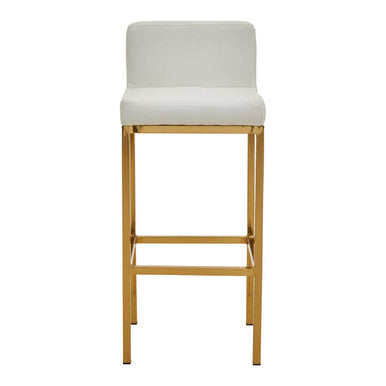 Orsina Baina White Faux Leather Bar Chair with Gold Finish Legs