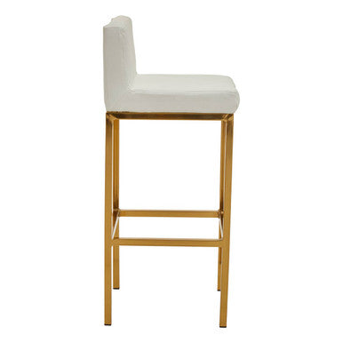 Orsina Baina White Faux Leather Bar Chair with Gold Finish Legs