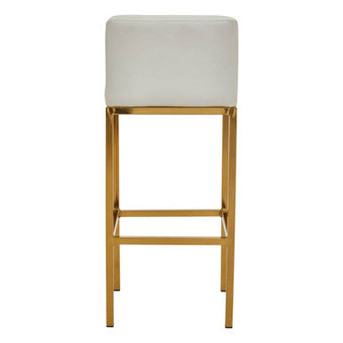 Orsina Baina White Faux Leather Bar Chair with Gold Finish Legs