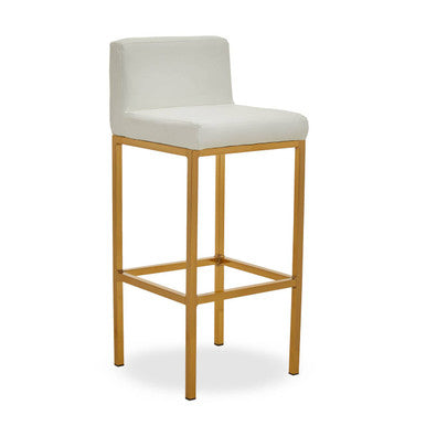 Orsina Baina White Faux Leather Bar Chair with Gold Finish Legs