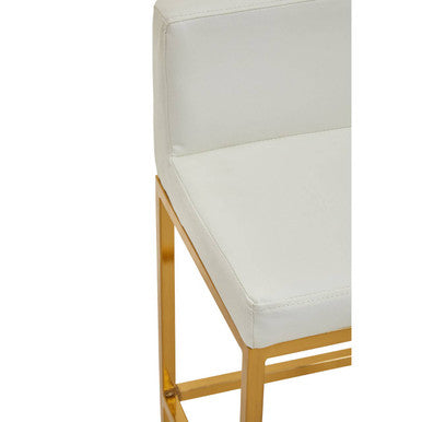 Orsina Baina White Faux Leather Bar Chair with Gold Finish Legs