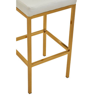 Orsina Baina White Faux Leather Bar Chair with Gold Finish Legs