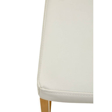 Orsina Baina White Faux Leather Bar Chair with Gold Finish Legs