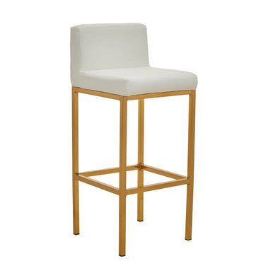 Orsina Baina White Faux Leather Bar Chair with Gold Finish Legs