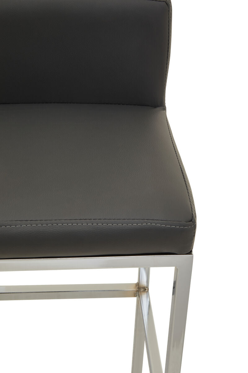 Orsina Baina Bar Chair | Dark Grey Faux Leather & Chrome Finish