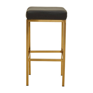 Orsina Baina Black Leather Bar Stool with Gold Square Base