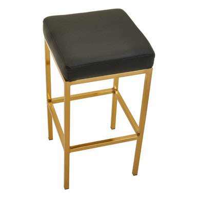 Orsina Baina Black Leather Bar Stool with Gold Square Base