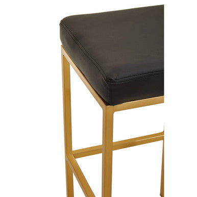 Orsina Baina Black Leather Bar Stool with Gold Square Base