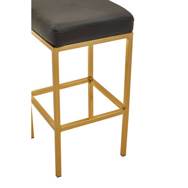 Orsina Baina Black Leather Bar Stool with Gold Square Base