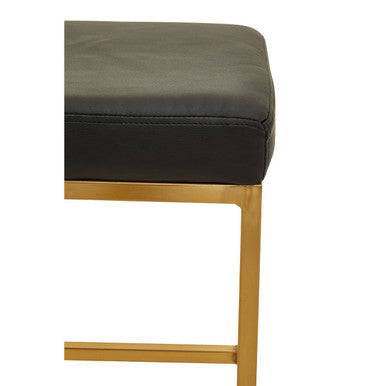 Orsina Baina Black Leather Bar Stool with Gold Square Base