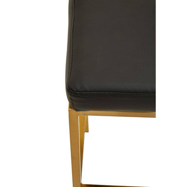 Orsina Baina Black Leather Bar Stool with Gold Square Base