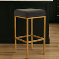 Orsina Baina Black Leather Bar Stool with Gold Square Base