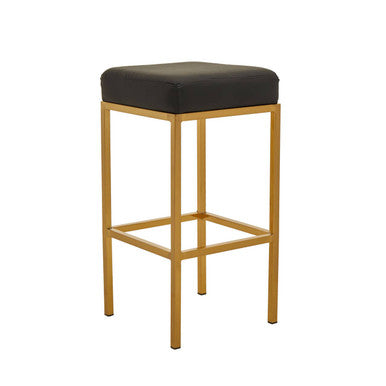 Orsina Baina Black Leather Bar Stool with Gold Square Base