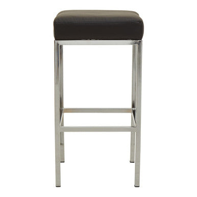 Orsina Baina Modern Bar Stool – Black Leather-Effect & Chrome Finish
