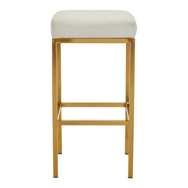 Orsina Baina Bar Stool | White Leather-Effect & Gold Square Base