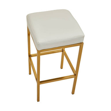 Orsina Baina Bar Stool | White Leather-Effect & Gold Square Base