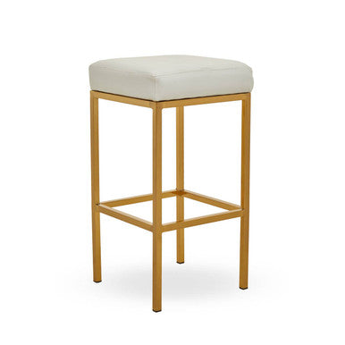 Orsina Baina Bar Stool | White Leather-Effect & Gold Square Base