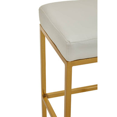 Orsina Baina Bar Stool | White Leather-Effect & Gold Square Base
