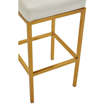 Orsina Baina Bar Stool | White Leather-Effect & Gold Square Base