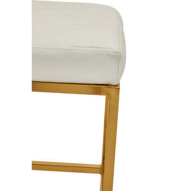 Orsina Baina Bar Stool | White Leather-Effect & Gold Square Base