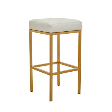 Orsina Baina Bar Stool | White Leather-Effect & Gold Square Base