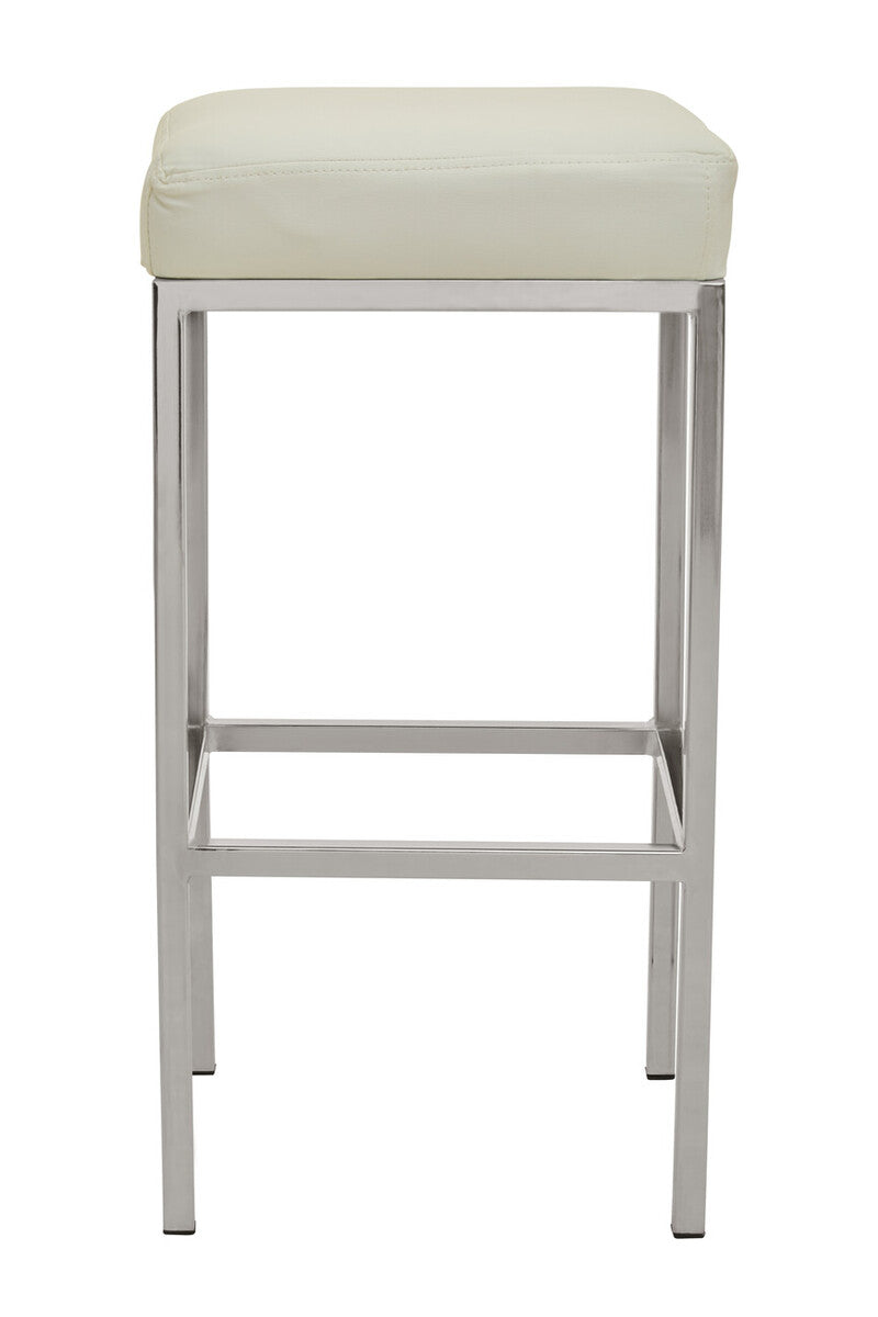 Orsina Baina Bar Stool | White Faux Leather & Chrome Square Base