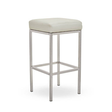 Orsina Baina Bar Stool | White Faux Leather & Chrome Square Base