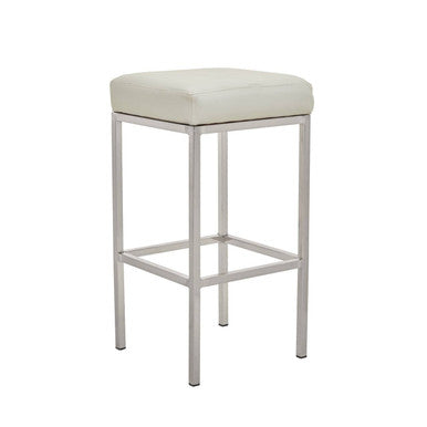 Orsina Baina Bar Stool | White Faux Leather & Chrome Square Base