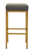 Orsina Baina Bar Stool | Dark Grey PU Leather with Gold Square Base