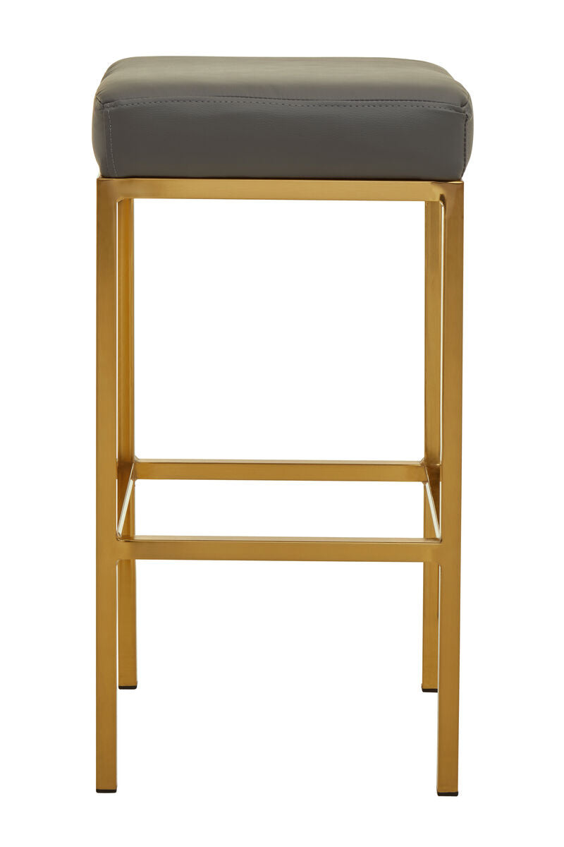 Orsina Baina Bar Stool | Dark Grey PU Leather with Gold Square Base