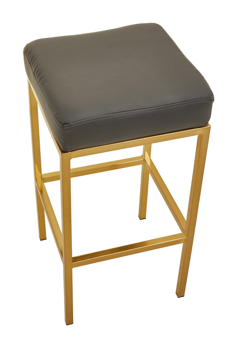 Orsina Baina Bar Stool | Dark Grey PU Leather with Gold Square Base