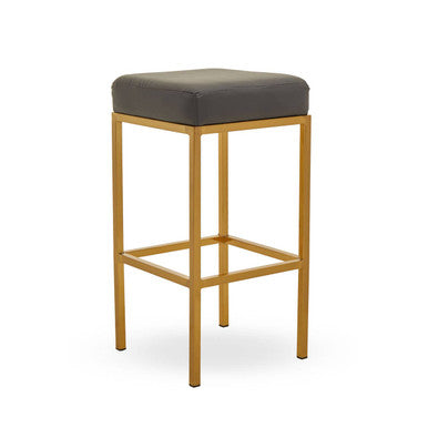 Orsina Baina Bar Stool | Dark Grey PU Leather with Gold Square Base