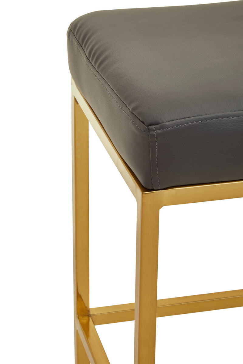 Orsina Baina Bar Stool | Dark Grey PU Leather with Gold Square Base