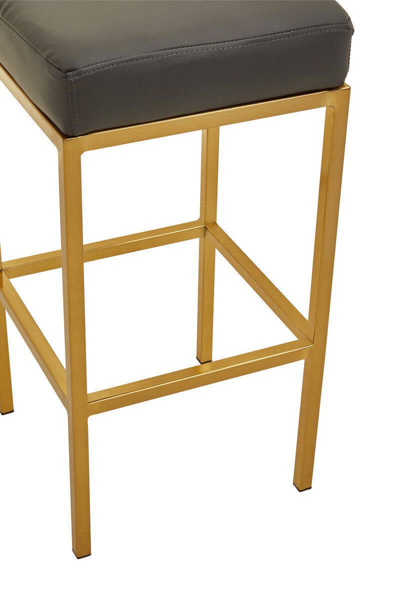 Orsina Baina Bar Stool | Dark Grey PU Leather with Gold Square Base