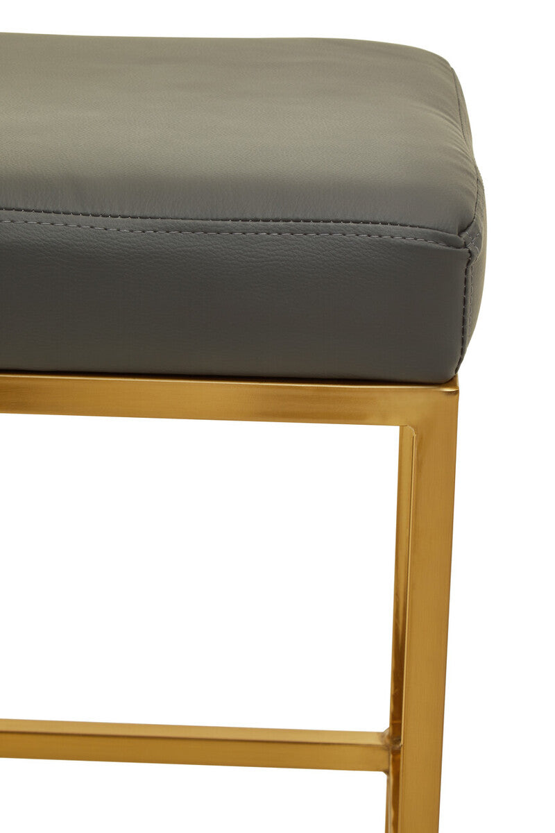 Orsina Baina Bar Stool | Dark Grey PU Leather with Gold Square Base