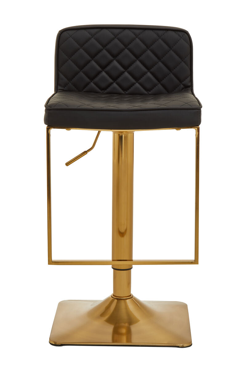 Orsina Baina Bar Stool – Black PU Leather Swivel with Gold Square Base