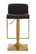 Orsina Baina Bar Stool – Black PU Leather Swivel with Gold Square Base