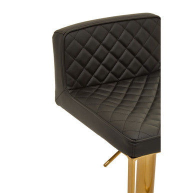 Orsina Baina Bar Stool – Black PU Leather Swivel with Gold Square Base