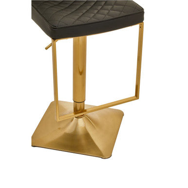Orsina Baina Bar Stool – Black PU Leather Swivel with Gold Square Base