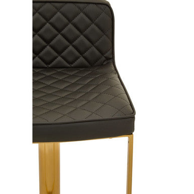 Orsina Baina Bar Stool – Black PU Leather Swivel with Gold Square Base