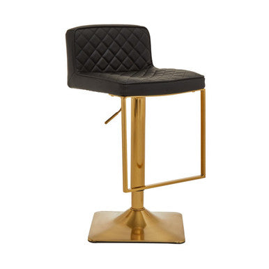 Orsina Baina Bar Stool – Black PU Leather Swivel with Gold Square Base