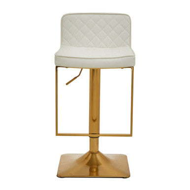 Orsina Baina White PU Leather Bar Stool – Gold Swivel Square Base