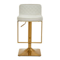Orsina Baina White PU Leather Bar Stool – Gold Swivel Square Base